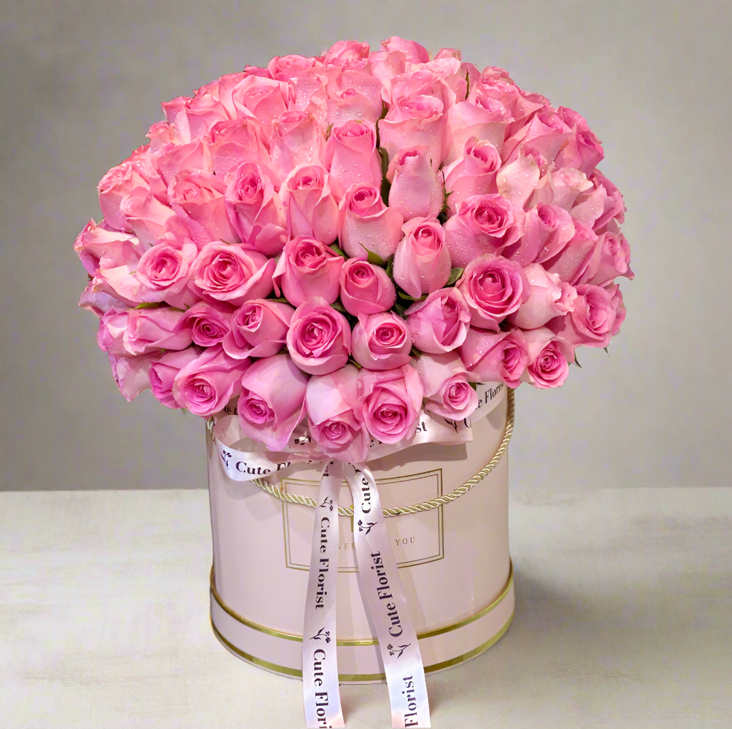 Rosé Elegance – Premium Pink Rose Round Box