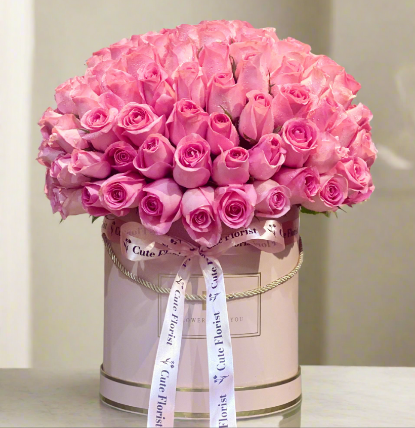 Rosé Elegance – Premium Pink Rose Round Box